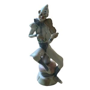 Vintage Casades Porcelain Jester Figurine Clown Playing Violin Music Made Spain